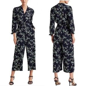 Lauren Ralf Lauren Floral Navy Crepe Wide Leg Jumpsuit